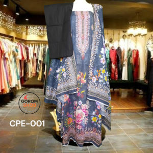 CPE-001, বিবেক ব্রান্ডের কটন ফেব্রিক্সে তৈরি এমব্রয়ডারি ও সিকোয়েন্স কাজ করা থ্রি পিস